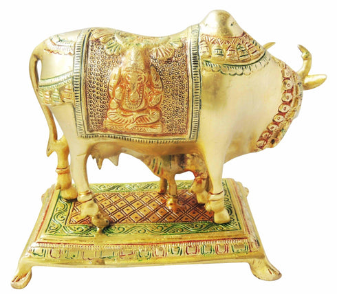 Brass Cow With Calf Statue 2.98kg